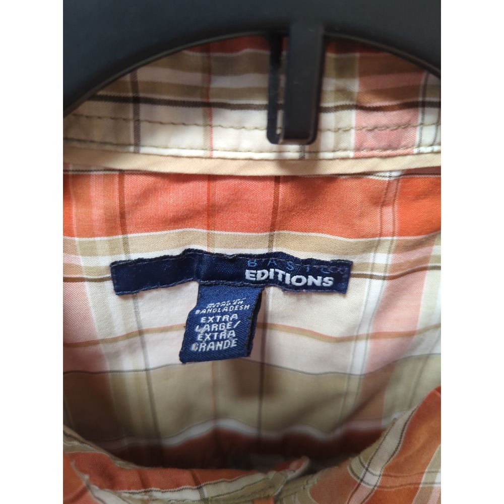 Basic Editions XL men button front plaid 4 shirts black blue orange short sleeve - Picture 10 of 15